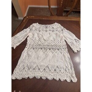 UNBRANDED Boho Lace Crochet White Tunic Top NO SIZE Women Coastal Cowgirl Beach